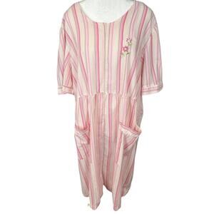Vintage Bernette Nightgown Pink Striped Seersucker with Pockets Womens Size 3X